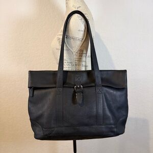 L.L. Bean Black Leather Tote with Buckle Detail